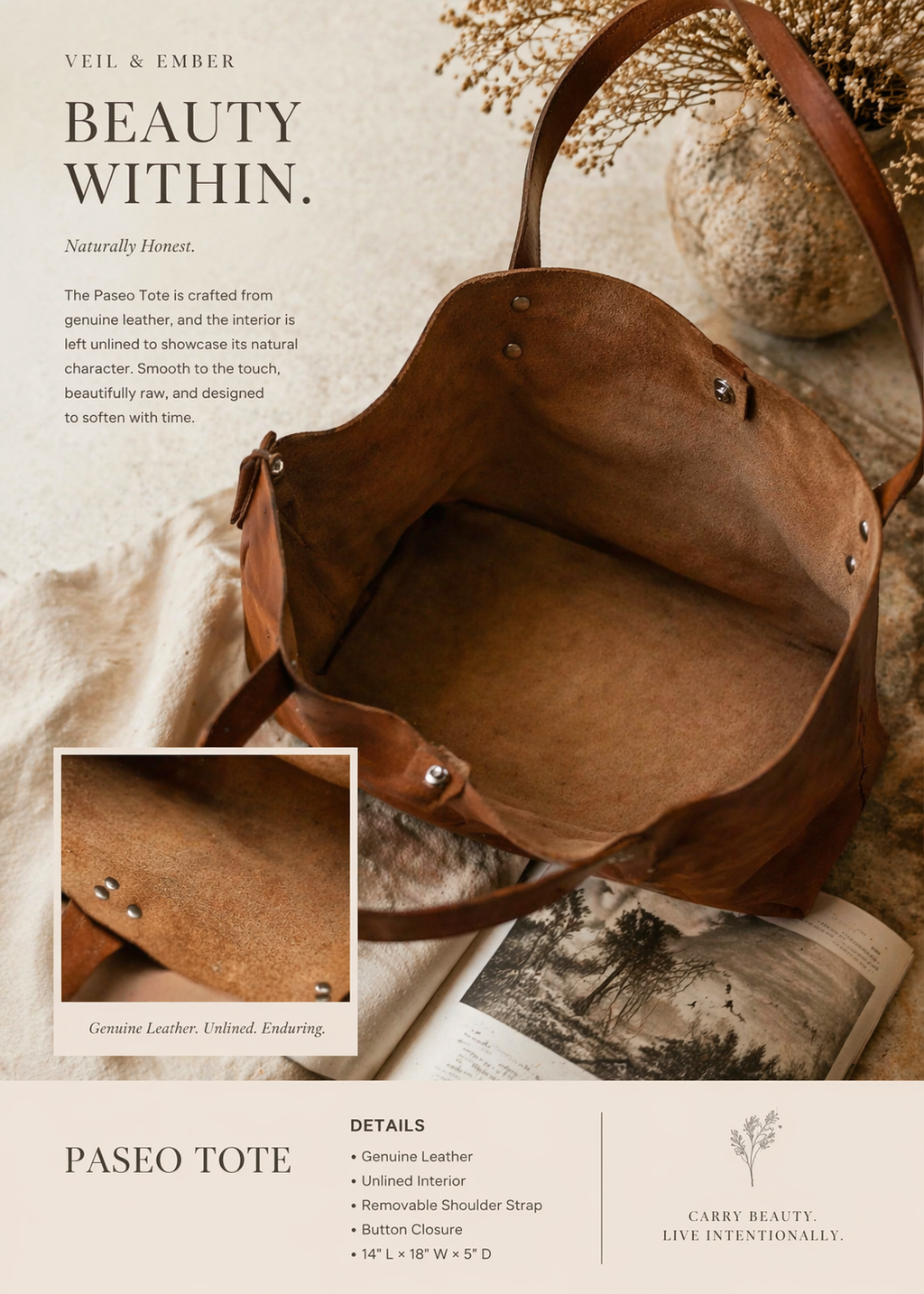Paseo Leather Tote — Caramel